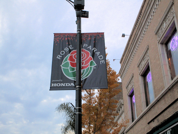 Rose Parade flags on all of the light poles